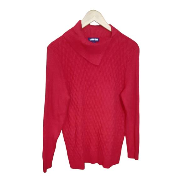 Lands' End Womens Red Mixed Stitch Split Turtleneck Sweater Size XL - Picture 7 of 8